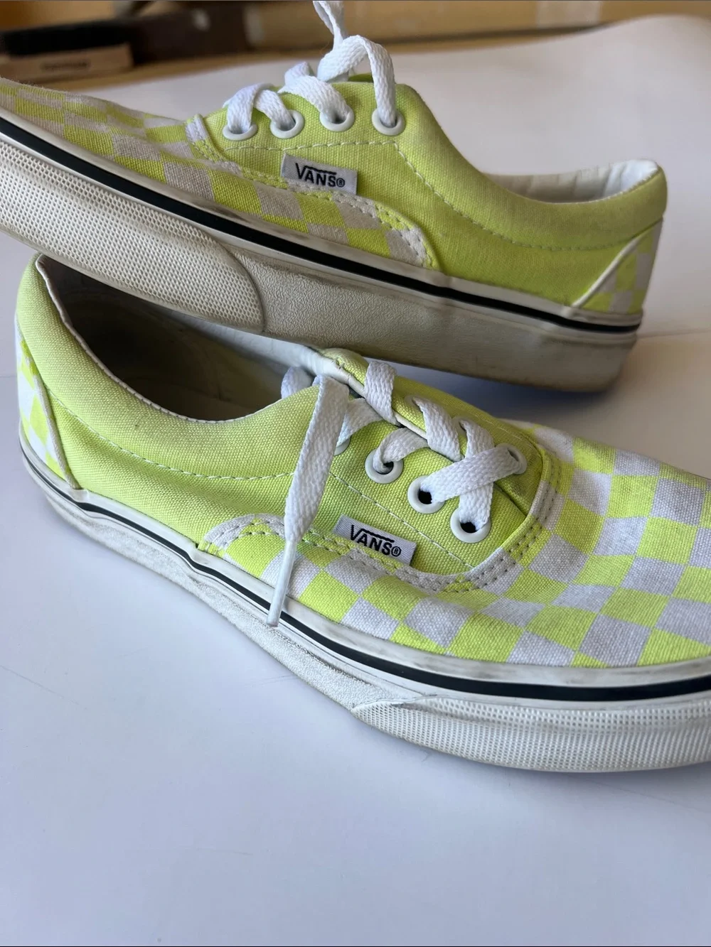 Vans Kids Checkerboard Lace-Up Sneakers - Neon Lime/White